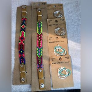 Bracelet & ring lot: 2 woven bracelets, 2 beaded rings! & 2 rings sz 8 #214